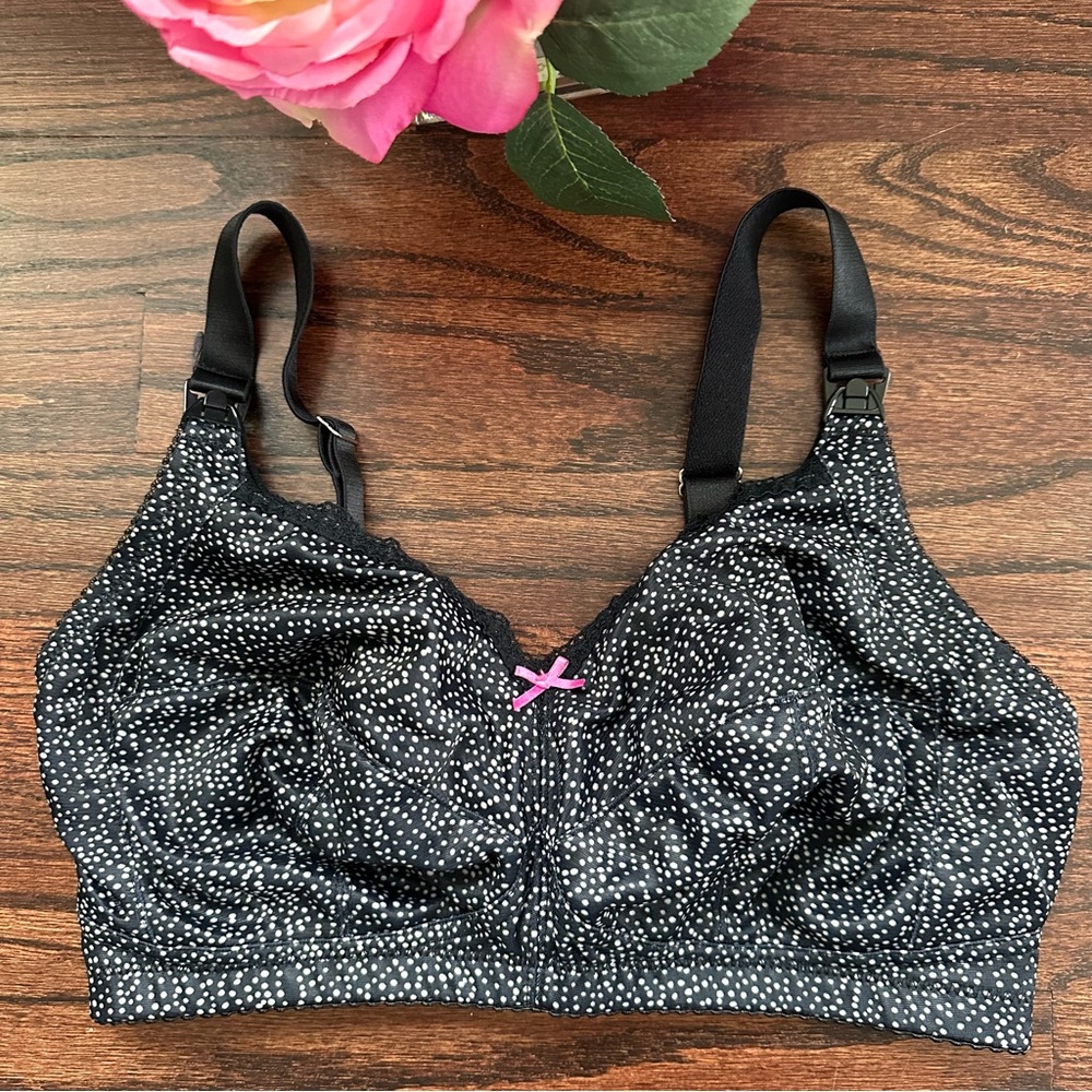 HOT MILK Black White Polka Dot Nursing Bra with Pink Bow